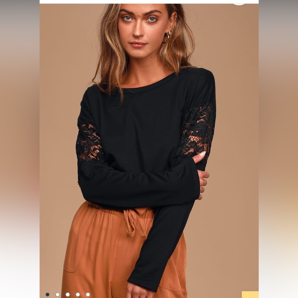 Lulus Lace of Spades Black Lace Long Sleeve Top - NWT / NEW - Size XS
